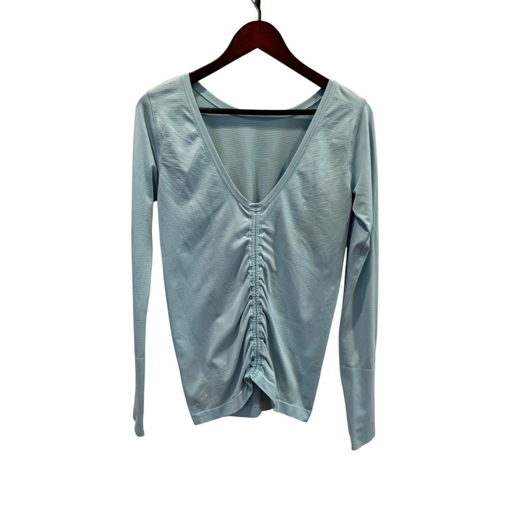 Lululemon Swiftly Tech Long Sleeve Ruched V-Neck Top Light Blue Women Size 6